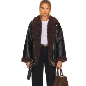 Sherpa Moto leather Jacket in Black & Umber: weworewhat / revolve